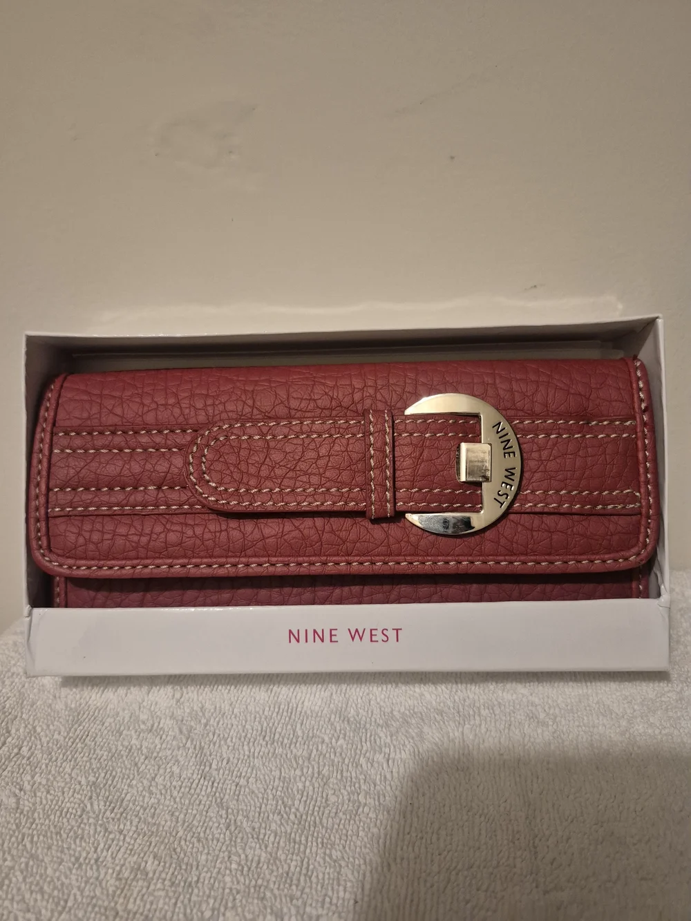 NWT Nine West Red Textured Wallet with Gold Buckle